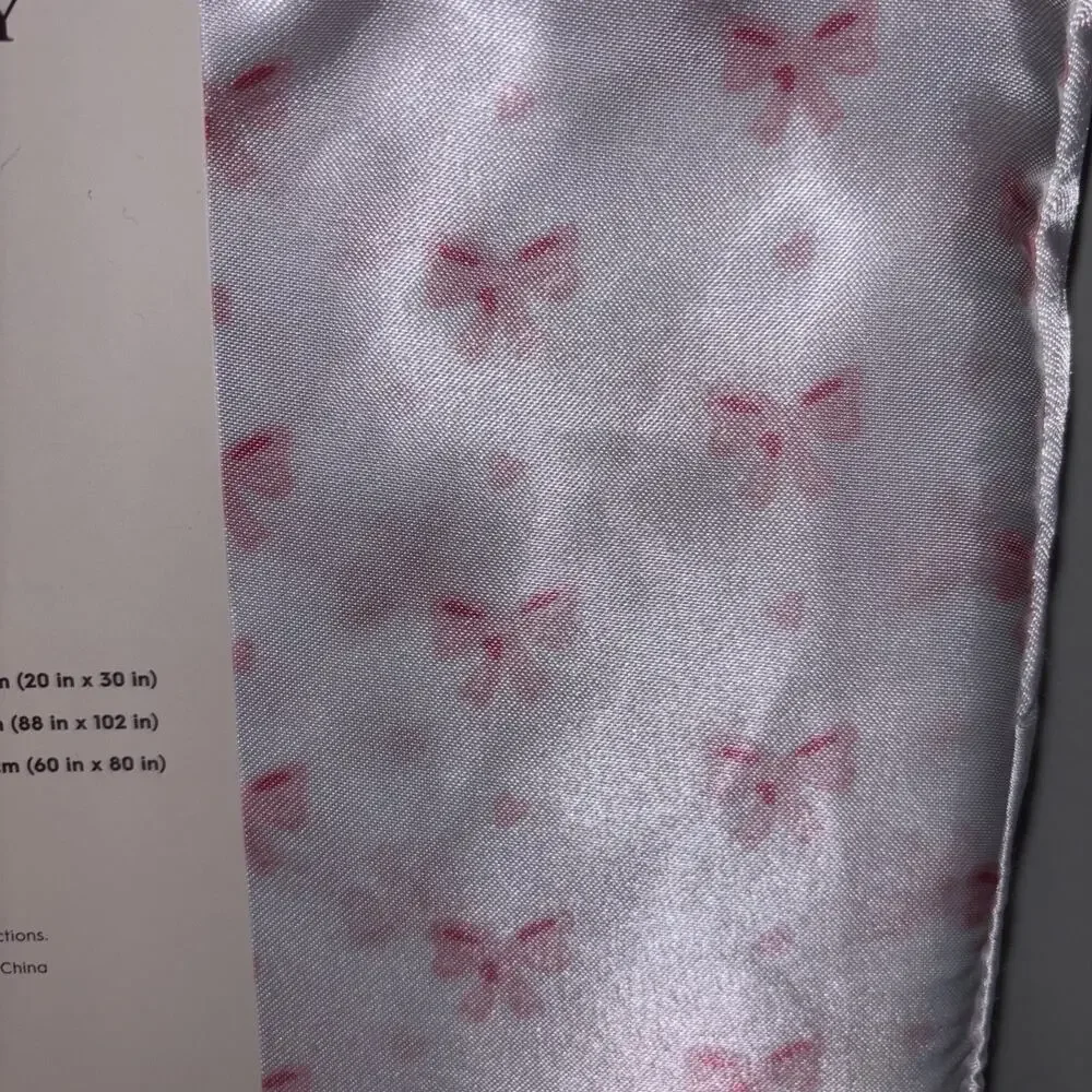 Laura Ashley Satin Queen Pink Bow Ribbon 4 Pc Deep Pocket Sheet Set NEW